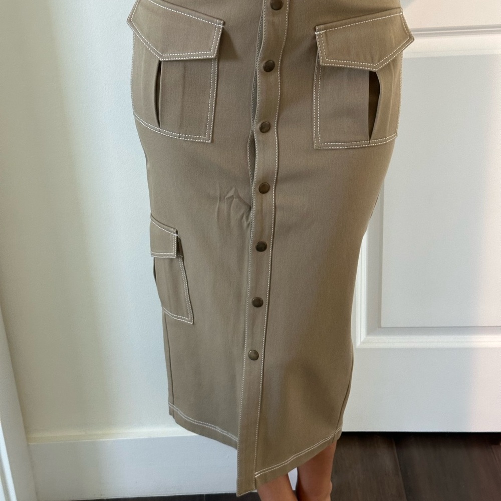 Tan Button-Down Midi Skirt